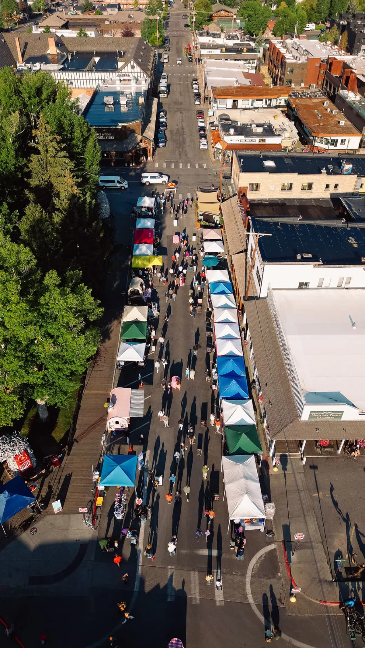 Aerial view of the Jackson Hole Farmers Market on the Town Square