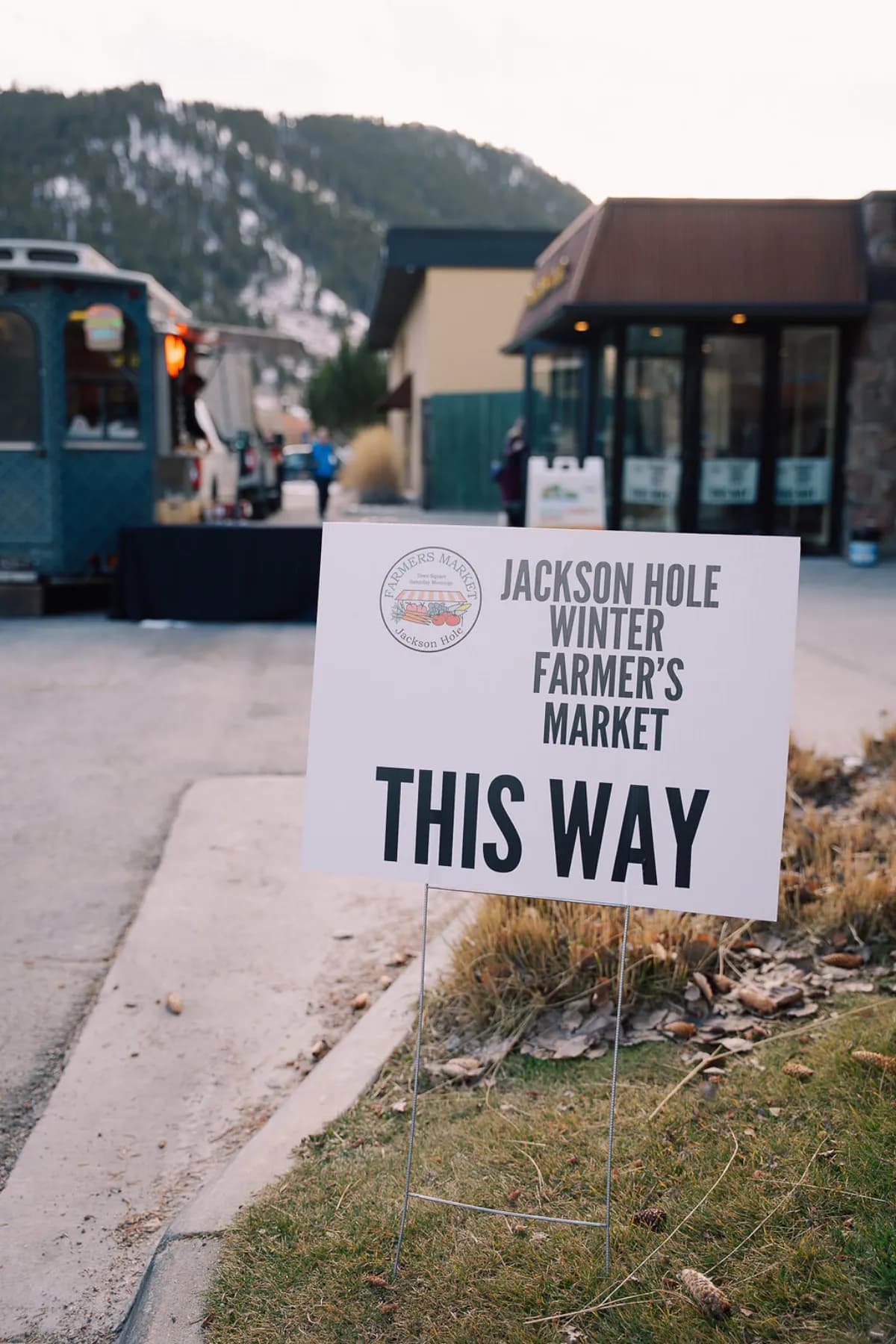 Jackson Hole Winter Farmers Market directional sign