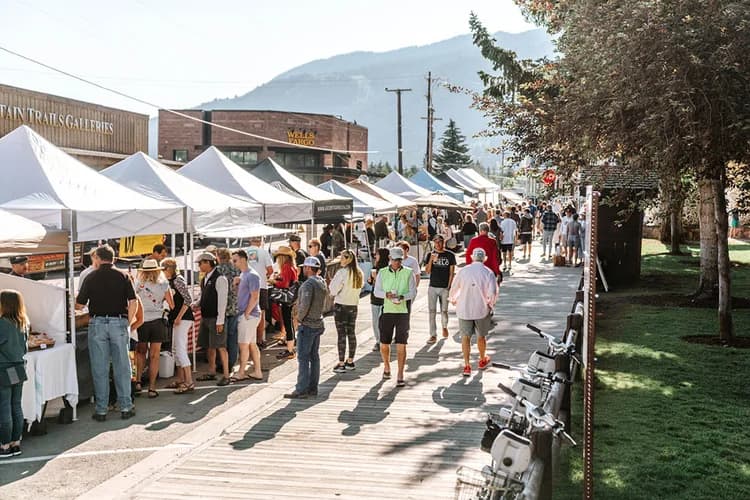 Vendors and shoppers at the market