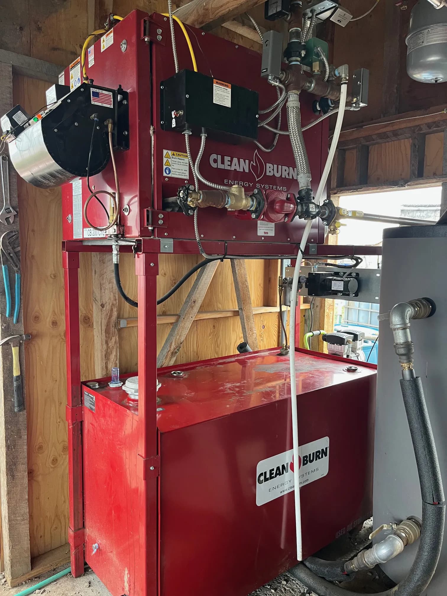 Clean Burn waste-oil boiler that heats the greenhouse